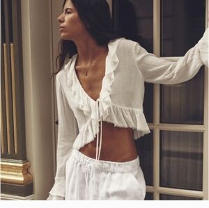 Zara White Ruffle Tie-Front FlounceTop SZ.L NWT